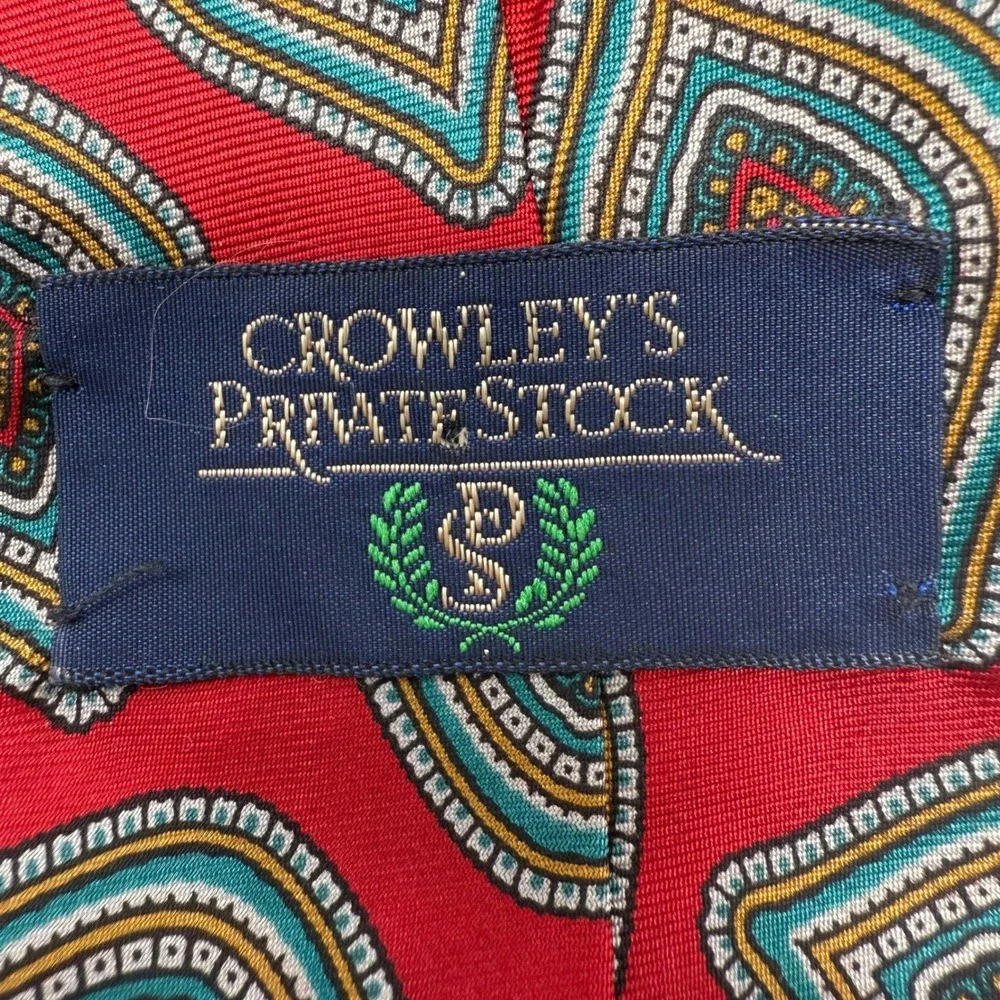 Crowleys Private Stock Red 100% Silk Tie‎ Paisley Diamond Pattern Handmade Men's